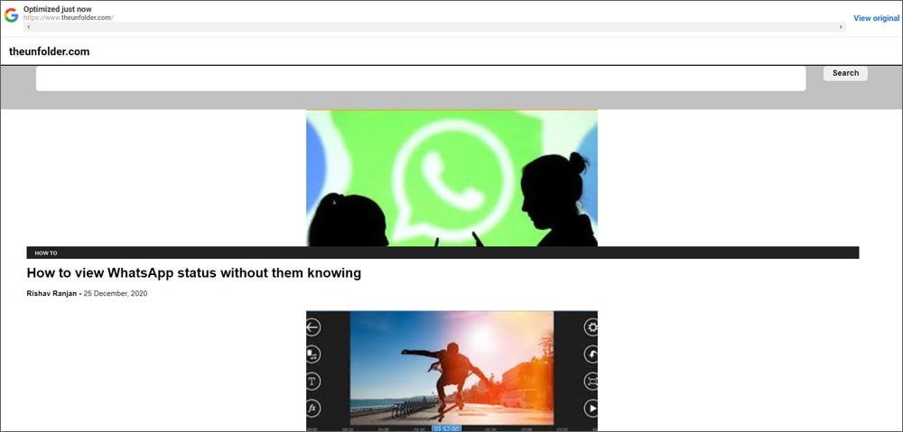 Google web light rendering The Unfolder website