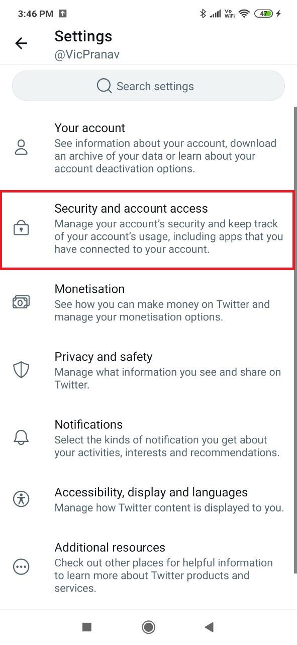 Tap on Security and account access