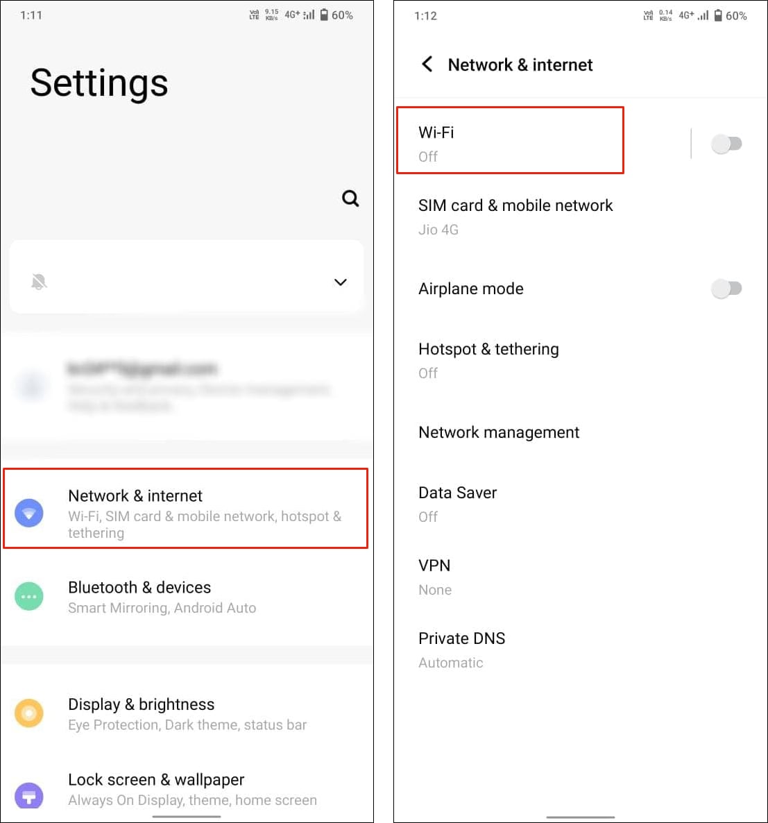 Open network settings on your Vivo/iQOO phone