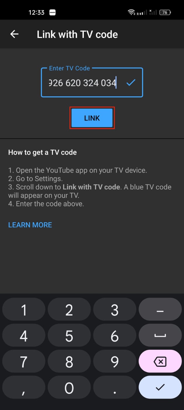 Tap on the "LINK" button